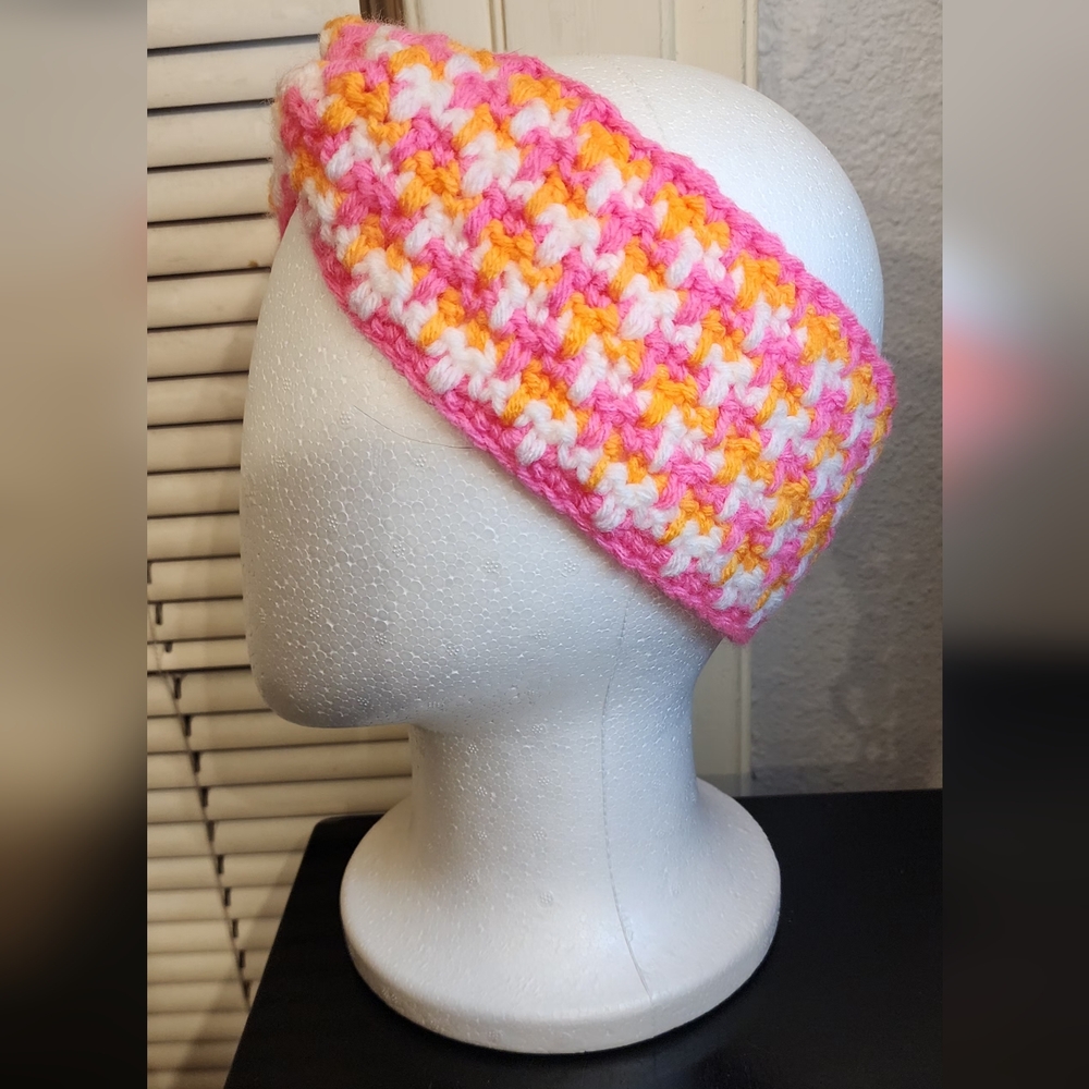 Pink and Yellow Crochet Headband